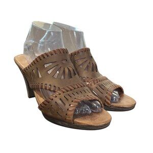 Pikolinos Sandals Brown Leather Wooden Stacked High Heels Womens Size 40 / 9-9.5